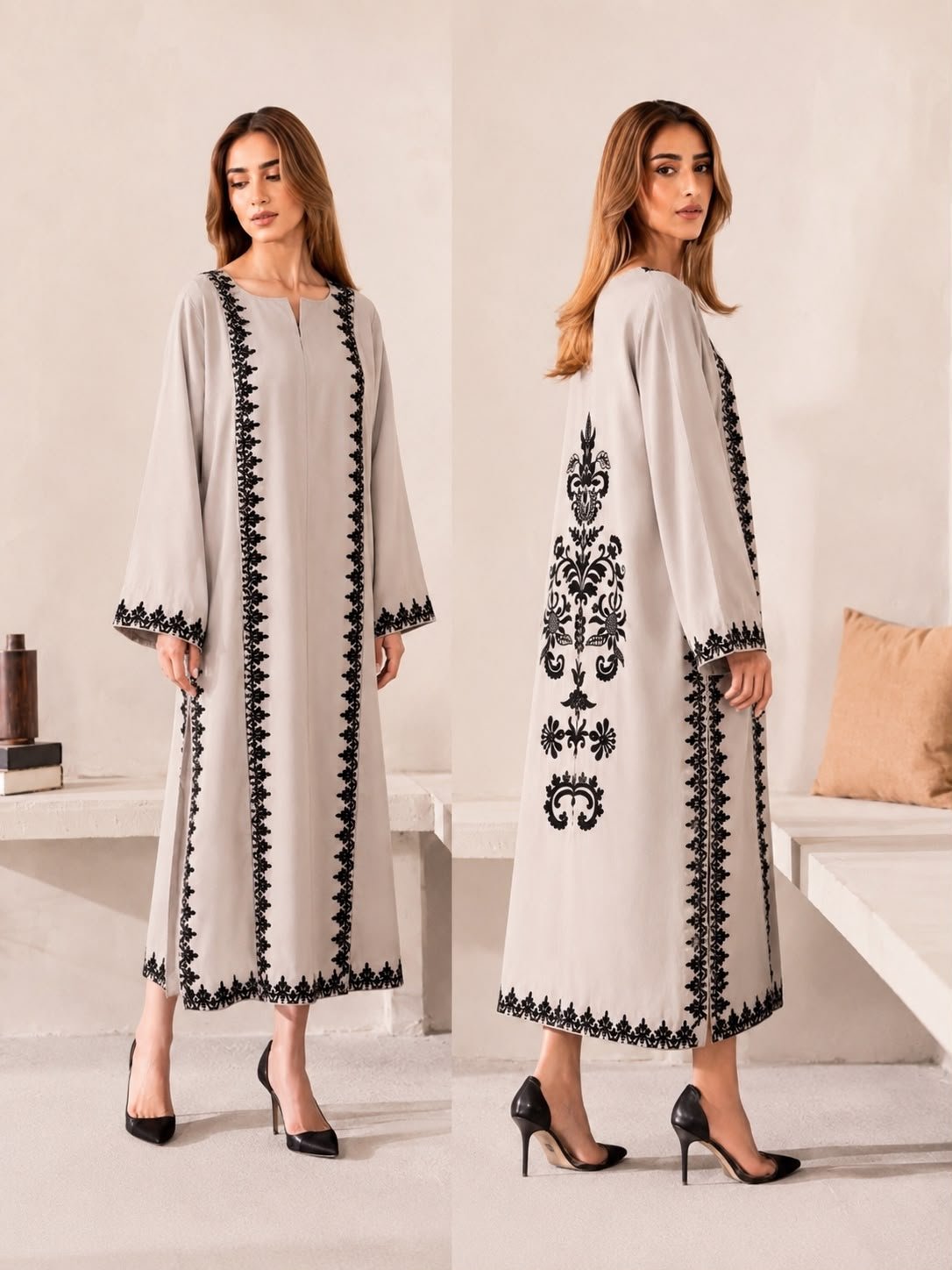 Dove Grey Embroidered Suit Set